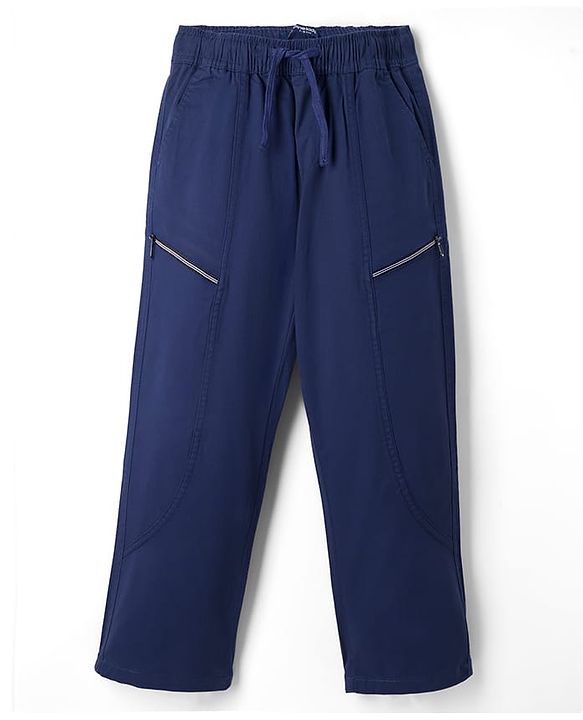 Pine Kids Cotton Elastane Woven Full Length Trouser with Zip Pockets - Navy Blue