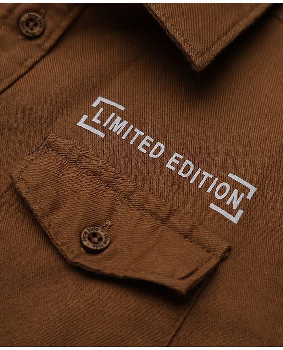 Pine Kids 100% Cotton Woven Shirt with Full Sleeves and Limited Edition Embroidery - Brown