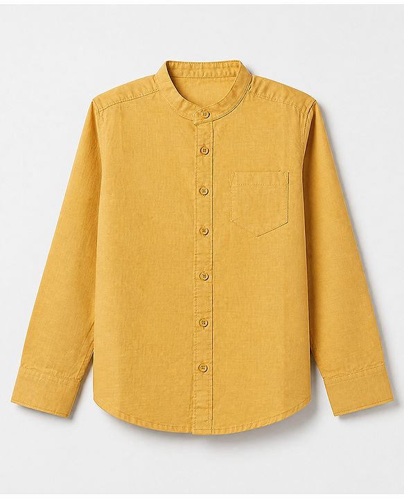 Pine Kids 100% Cotton Woven Solid Shirt with Full Sleeves in Yellow
