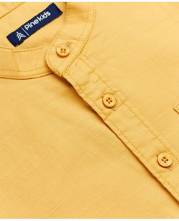 Pine Kids 100% Cotton Woven Solid Shirt with Full Sleeves in Yellow