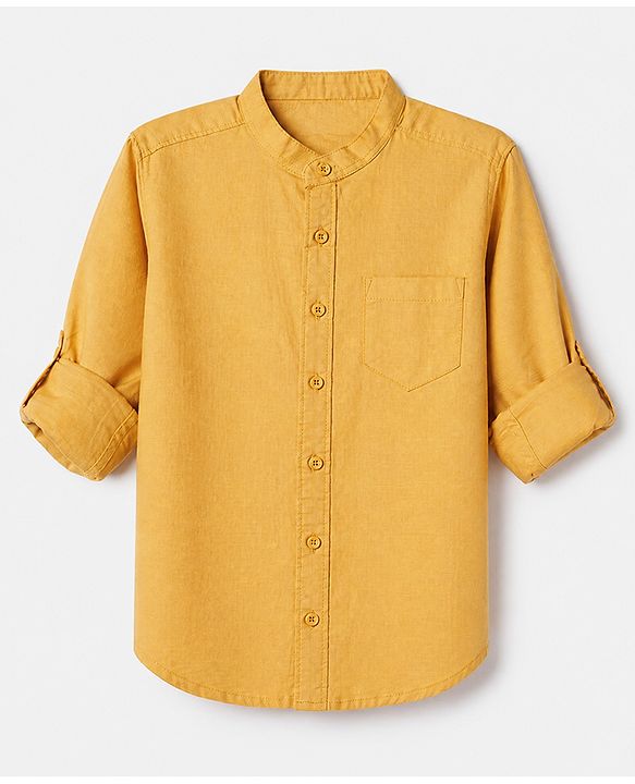 Pine Kids 100% Cotton Woven Solid Shirt with Full Sleeves in Yellow