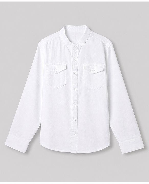 Pine Kids 100% Cotton Woven Solid Shirt With Full Sleeves - White
