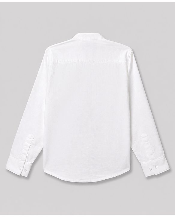 Pine Kids 100% Cotton Woven Solid Shirt With Full Sleeves - White