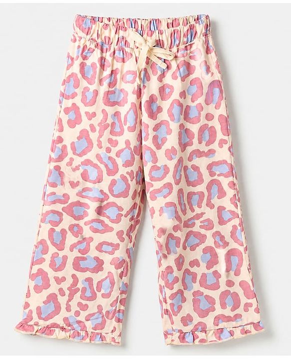 Pine Kids 100% Cotton Bio Washed Single Jersery 180 GSM Knit Half Sleeves Co-ord Top & Pajama Night Suit with Frill Detail & Fearless Text & Abstract All Over Print - Pink
