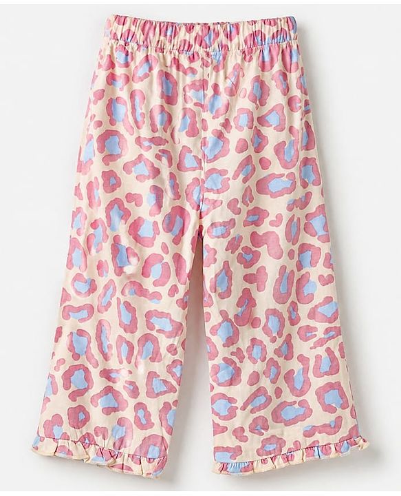 Pine Kids 100% Cotton Bio Washed Single Jersery 180 GSM Knit Half Sleeves Co-ord Top & Pajama Night Suit with Frill Detail & Fearless Text & Abstract All Over Print - Pink
