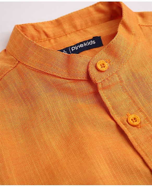Pine Kids 100% Cotton Woven Solid Shirt with Full Sleeves in Yellow