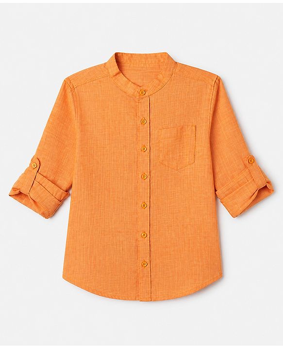 Pine Kids 100% Cotton Woven Solid Shirt with Full Sleeves in Yellow
