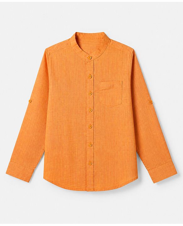 Pine Kids 100% Cotton Woven Solid Shirt with Full Sleeves in Yellow