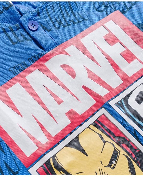 Pine Kids Marvel 100% Cotton Terry Knit Hoodie with Full Sleeves and Marvel Characters Print in Blue for 4-5 Years