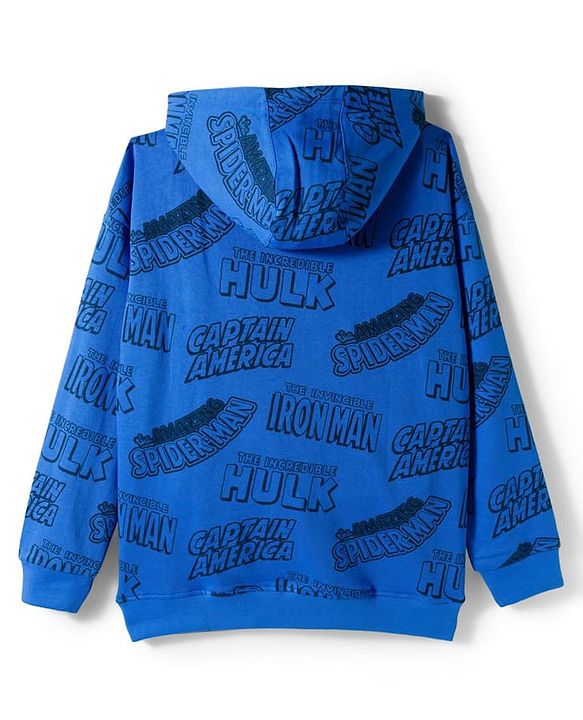 Pine Kids Marvel 100% Cotton Terry Knit Hoodie with Full Sleeves and Marvel Characters Print in Blue for 4-5 Years