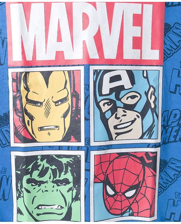 Pine Kids Marvel 100% Cotton Terry Knit Hoodie with Full Sleeves and Marvel Characters Print in Blue for 4-5 Years