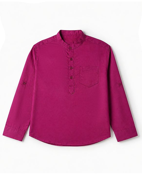 Pine Kids 100% Cotton Woven Solid Shirt with Full Sleeves - Dark Pink