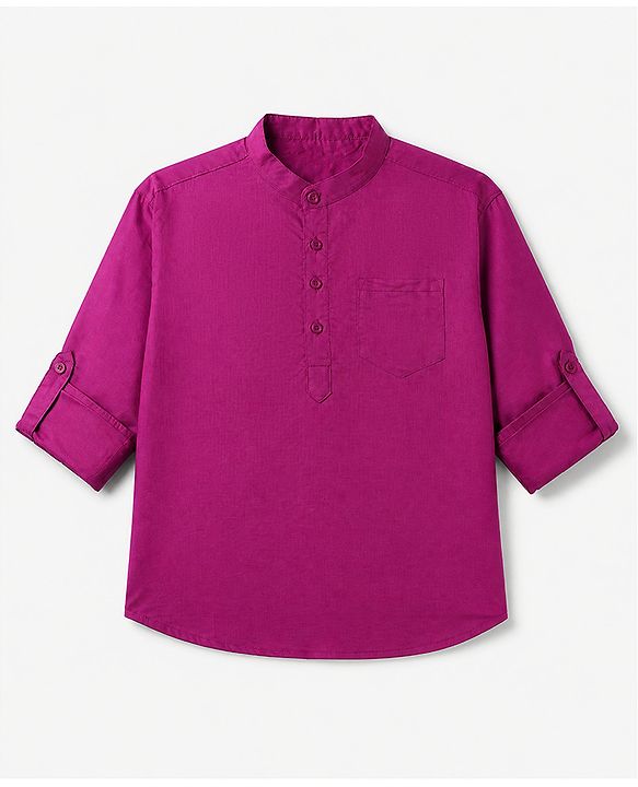 Pine Kids 100% Cotton Woven Solid Shirt with Full Sleeves - Dark Pink