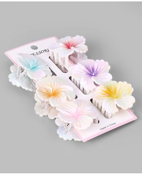 Pine Kids Free Size Hair Pins and Clips Set with Stylish Decorative Floral Designs - White
