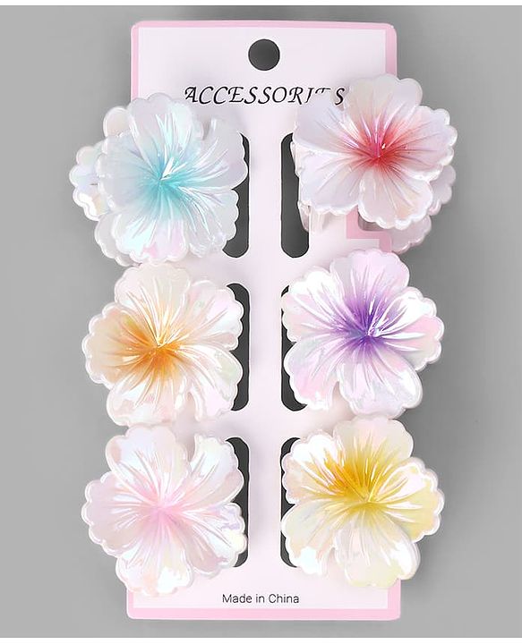 Pine Kids Free Size Hair Pins and Clips Set with Stylish Decorative Floral Designs - White