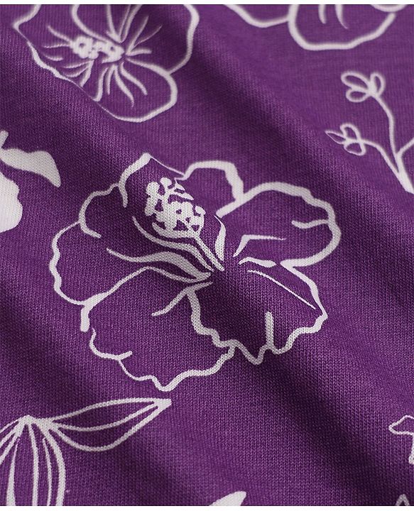 Pine Kids 100% Cotton Knit Top With Full Sleeves And Floral Print - Purple