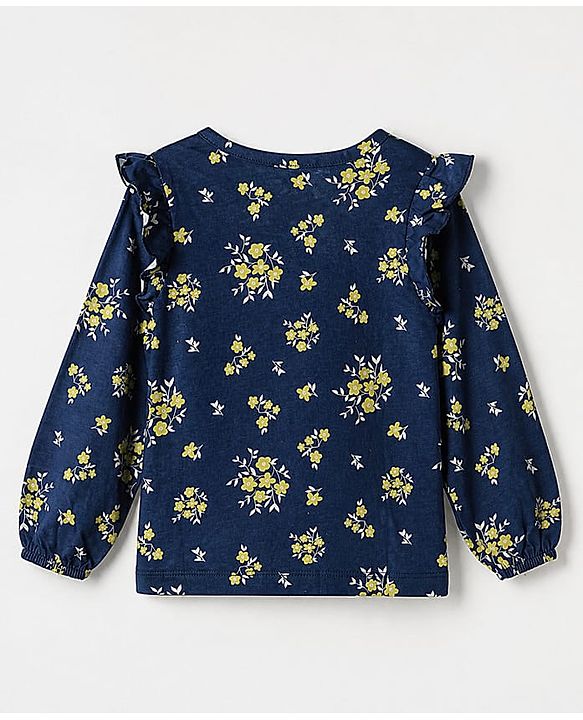 Pine Kids 100% Cotton Knit Top With Full Sleeves And Floral Print - Navy Blue