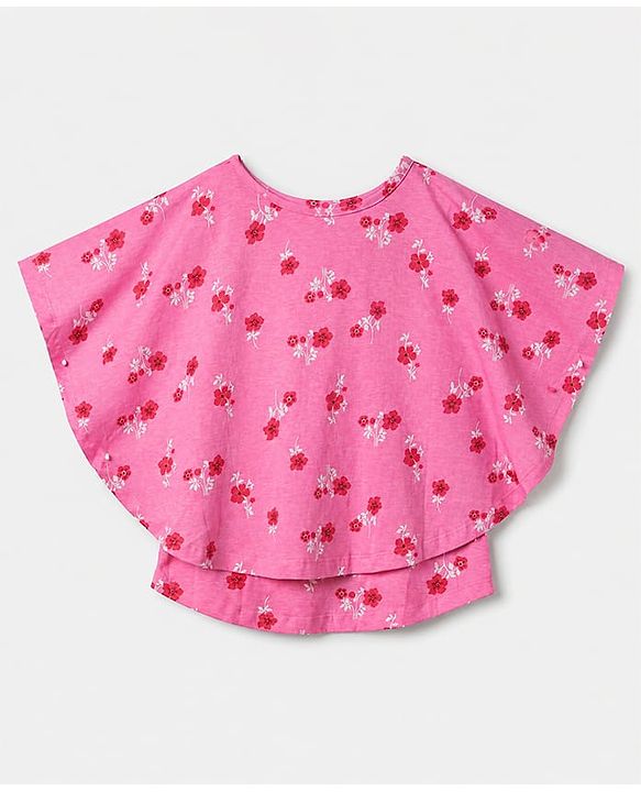 Pine Kids 100% Cotton Knit Top with Half Sleeves and Floral Print in Pink