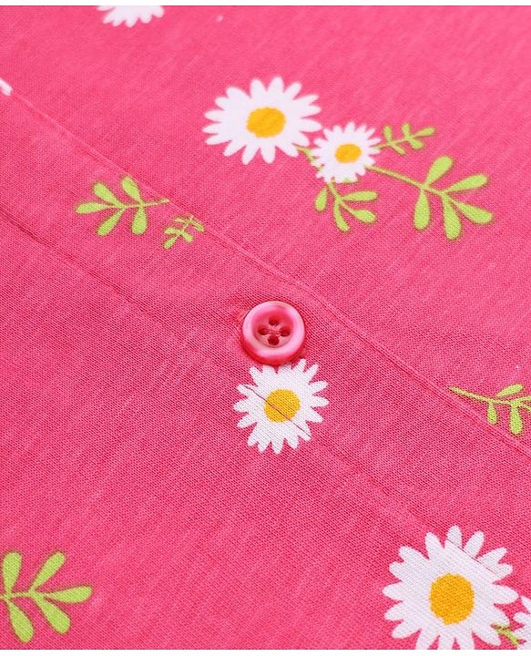 Pine Kids 100% Cotton Knit Top with Half, Puffed Sleeve and Floral Print in Pink