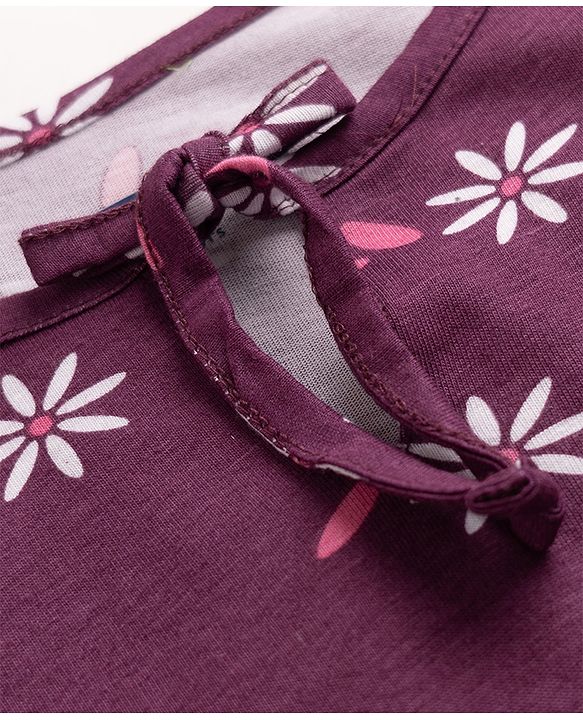 Pine Kids 100% Cotton Knit Top with Full Sleeves and Floral Print in Plum for 4-5 Years