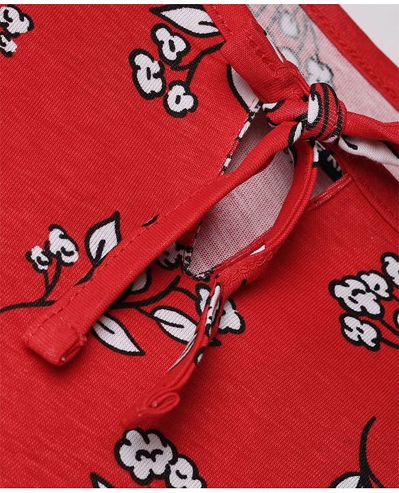 Pine Kids 100% Cotton Knit Top with Full Sleeves and Floral Print in Red for 4-5 Years
