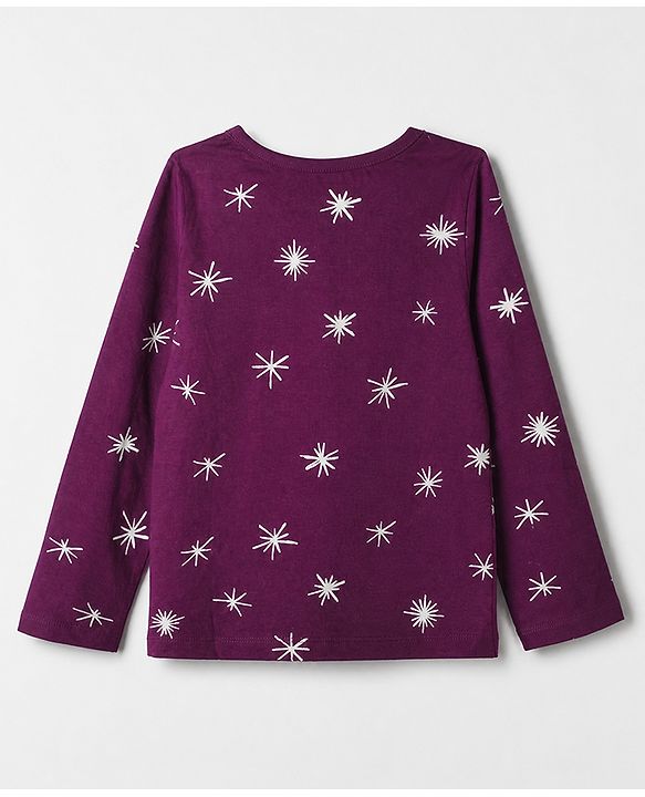 Pine Kids 100% Cotton Knit Co-ord T-Shirt & Pyjama Night Suit with Star Print in Wine