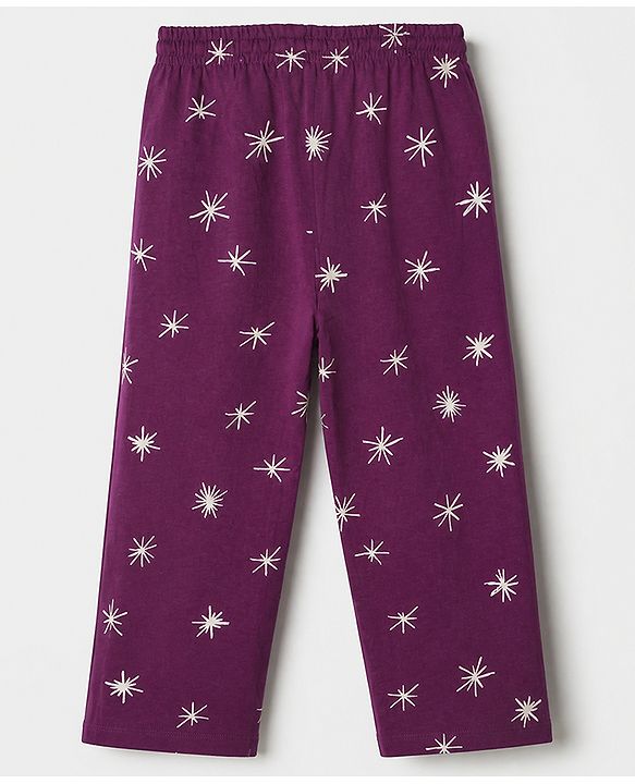 Pine Kids 100% Cotton Knit Co-ord T-Shirt & Pyjama Night Suit with Star Print in Wine