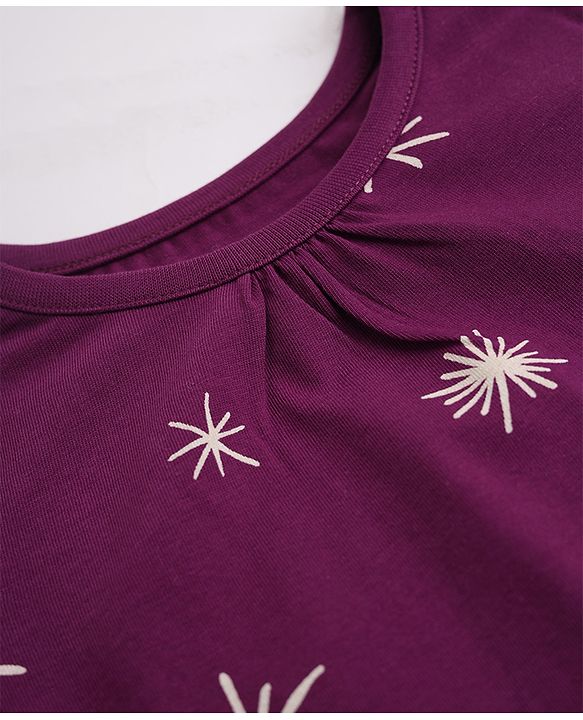 Pine Kids 100% Cotton Knit Co-ord T-Shirt & Pyjama Night Suit with Star Print in Wine