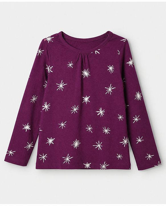 Pine Kids 100% Cotton Knit Co-ord T-Shirt & Pyjama Night Suit with Star Print in Wine