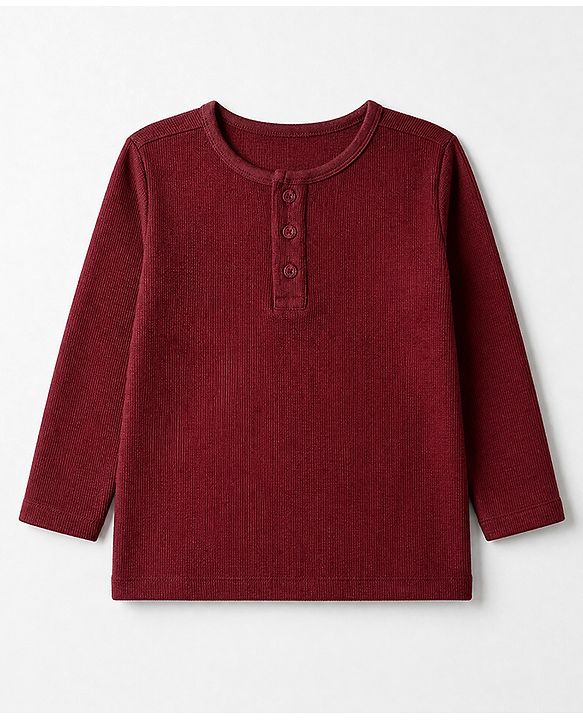 Pine Kids Knit Full Sleeves Solid T-Shirt - Wine