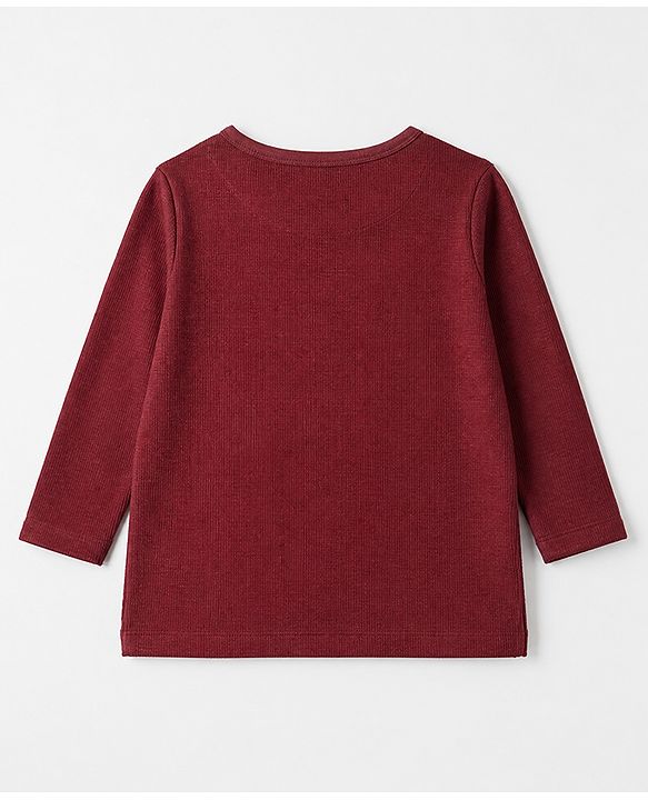 Pine Kids Knit Full Sleeves Solid T-Shirt - Wine
