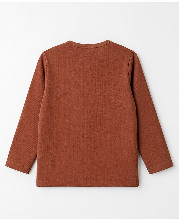 Pine Kids Knit Full Sleeves Solid T-Shirt - Rust Orange