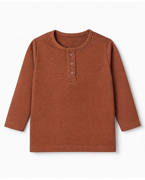Pine Kids Knit Full Sleeves Solid T-Shirt - Rust Orange