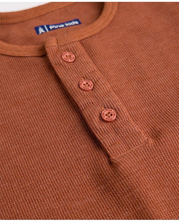 Pine Kids Knit Full Sleeves Solid T-Shirt - Rust Orange