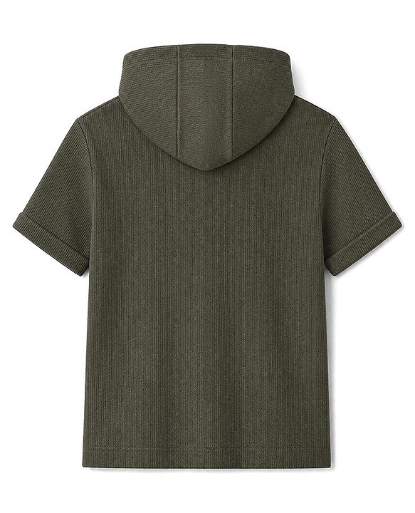 Pine Kids Cotton Knit Hoodie T-Shirt with Half Sleeves in Olive Green