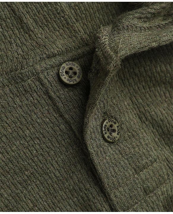 Pine Kids Cotton Knit Hoodie T-Shirt with Half Sleeves in Olive Green
