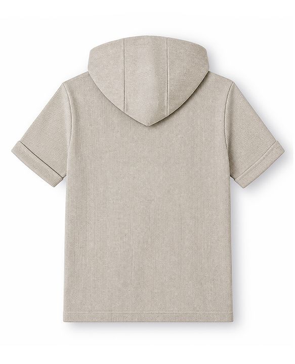 Pine Kids Cotton Knit Hooded T-Shirt with Half Sleeves in Grey for 4-5 Years