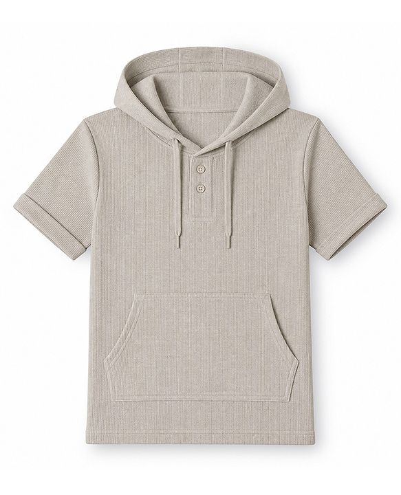 Pine Kids Cotton Knit Hooded T-Shirt with Half Sleeves in Grey for 4-5 Years