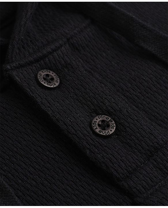 Pine Kids Cotton Blend Knit Hooded Solid T-Shirt with Half Sleeves - Black