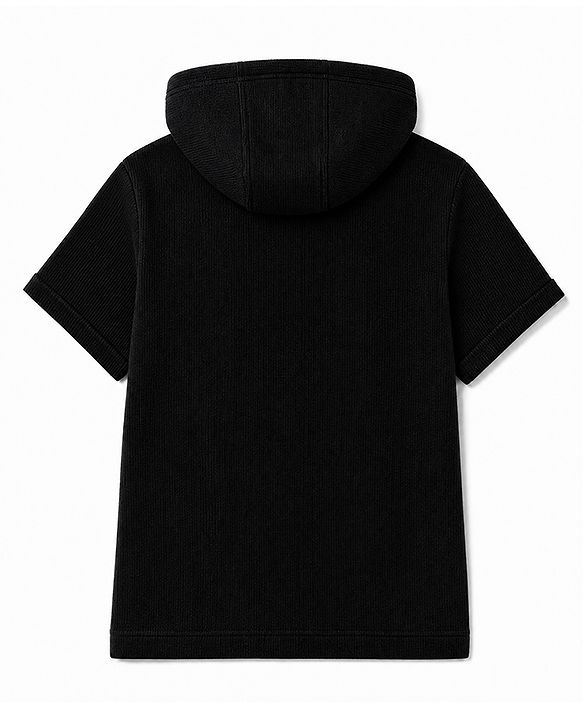 Pine Kids Cotton Blend Knit Hooded Solid T-Shirt with Half Sleeves - Black