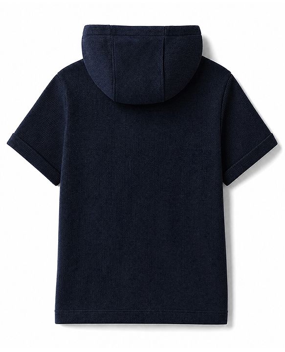Pine Kids Cotton Waffle Knit Hooded T-Shirts with Half Sleeves in Navy Blue for 4-5 Years