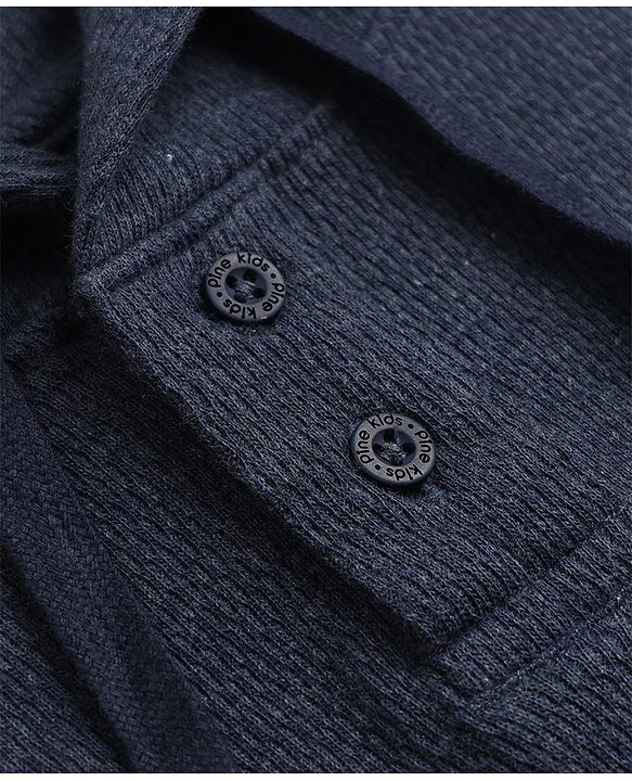 Pine Kids Cotton Waffle Knit Hooded T-Shirts with Half Sleeves in Navy Blue for 4-5 Years