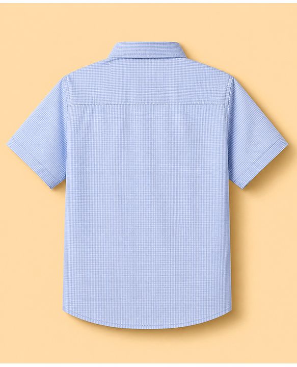 Pine Kids 100% Cotton Woven Shirt and Tank Top with Half Sleeves and Mountains Print in Light/Sky Blue for 4-5 Years