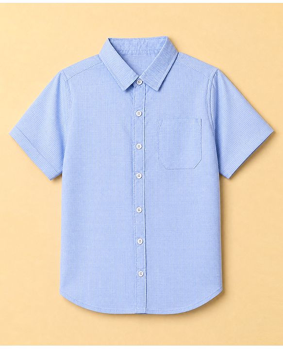Pine Kids 100% Cotton Woven Shirt and Tank Top with Half Sleeves and Mountains Print in Light/Sky Blue for 4-5 Years
