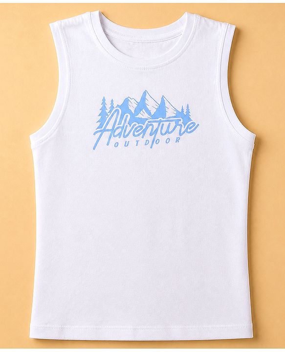 Pine Kids 100% Cotton Woven Shirt and Tank Top with Half Sleeves and Mountains Print in Light/Sky Blue for 4-5 Years
