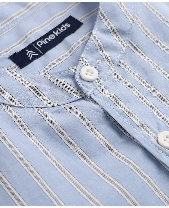 Pine Kids 100% Cotton Woven Striped Shirts With Full Sleeves - Sky Blue