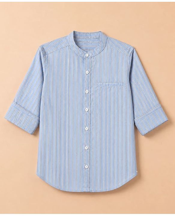 Pine Kids 100% Cotton Woven Striped Shirts With Full Sleeves - Sky Blue