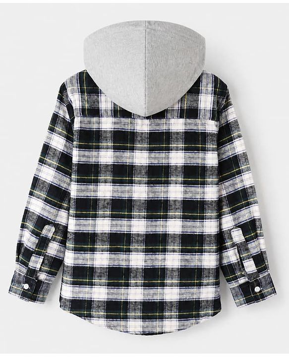 Pine Kids 100% Cotton Woven Hooded Checked Shirt with Full Sleeves - Green