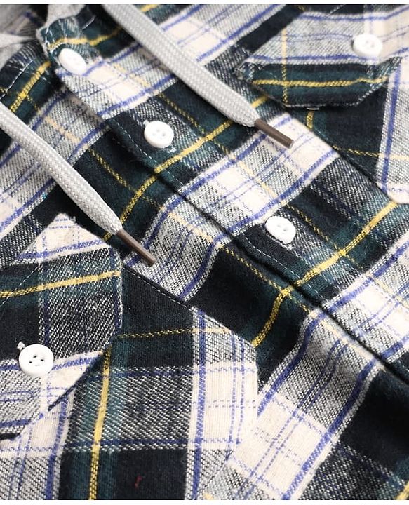 Pine Kids 100% Cotton Woven Hooded Checked Shirt with Full Sleeves - Green