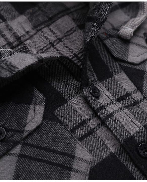 Pine Kids 100% Cotton Woven Hooded Shirts with Full Sleeves and Buffalo Checks Print in Grey